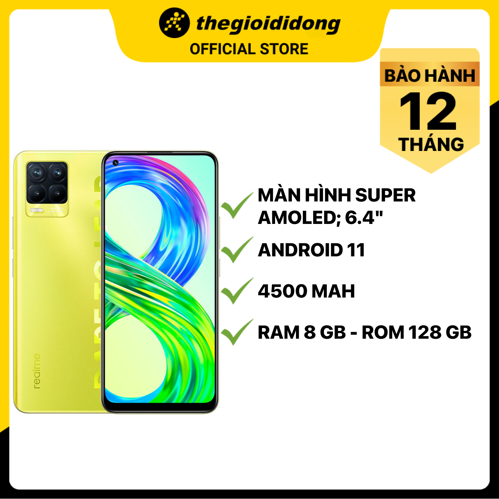 Điện thoại Realme 8 Pro Vàng Rực Rỡ Vàng - Hàng chính hãng