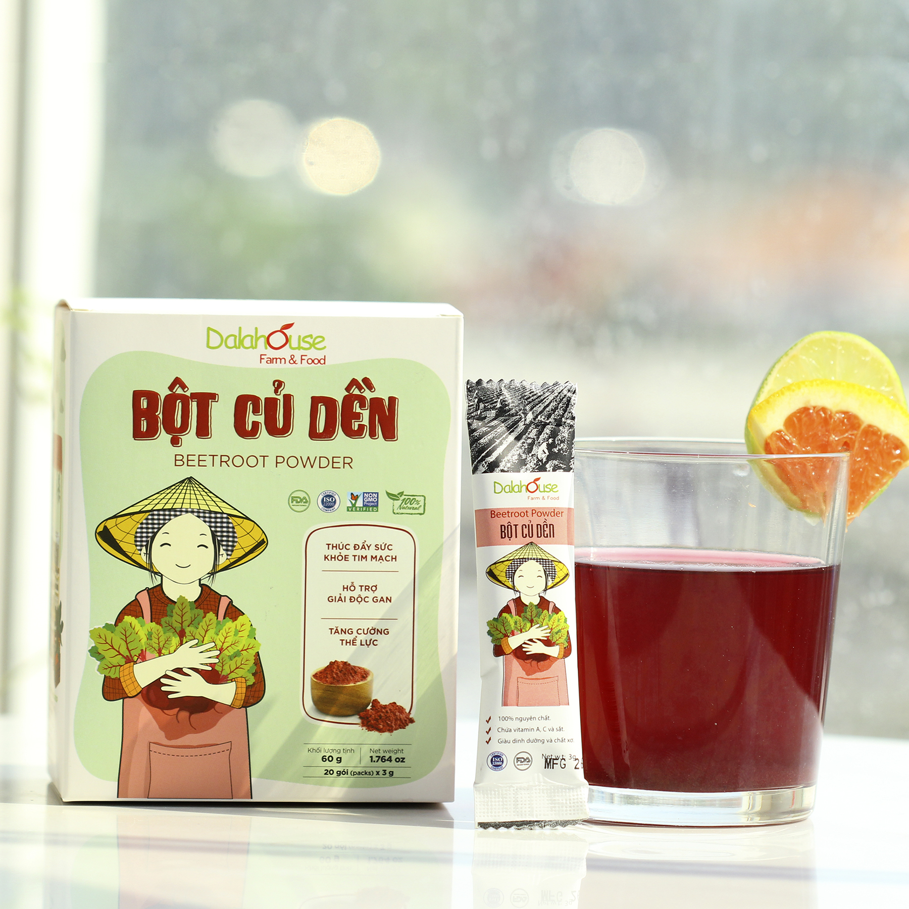 Bột củ dền Dalahouse Hộp 60gr (Mẫu mới gồm 20 tuýp tiện dụng) - Nguyên chất sấy lạnh - Organic giúp bổ máu - Đạt tiêu chuẩn Châu Âu