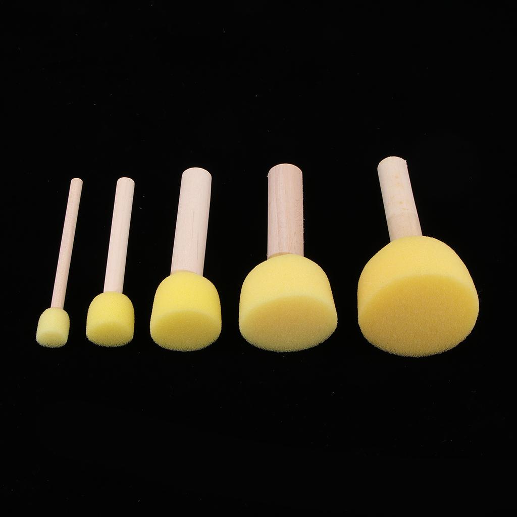 2x5 Pieces Child Kids Painting Sponge Foam Brushes Wooden Handle Drawing Stamp