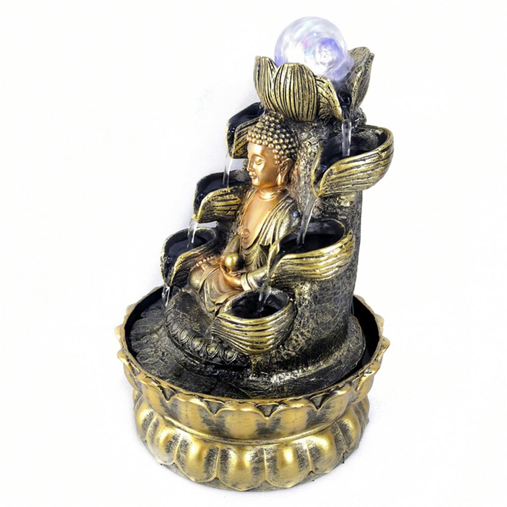 Sitting Buddha Fountain Fengshui Buddha Indoor Decoration Zen Meditation Tabletop Decorative Waterfall with Led Light for Office and Home Decor