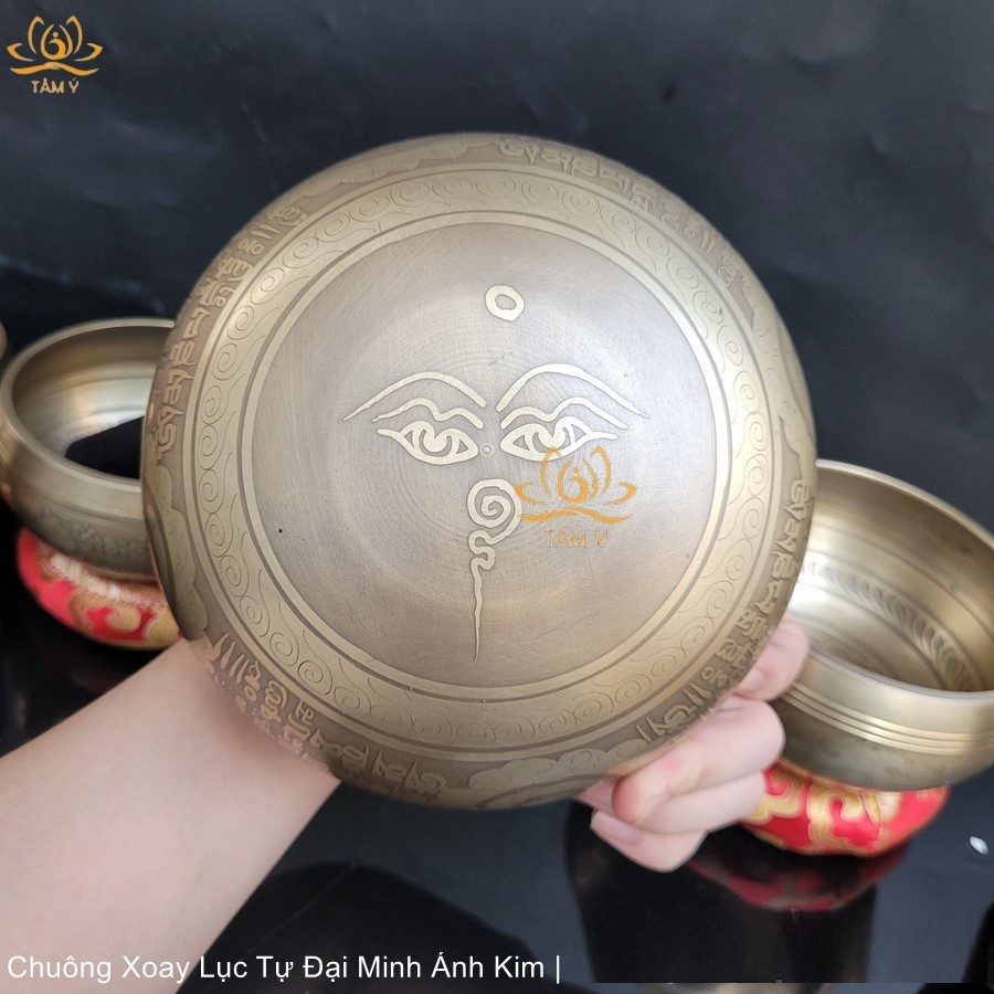 Chuông Xoay Lục Tự Đại Minh Màu Bạc Ánh Kim Chế Tác Bằng 7 KLQ Hàng Thủ Công Nepal (Chuông Hát - Singing Bowl)