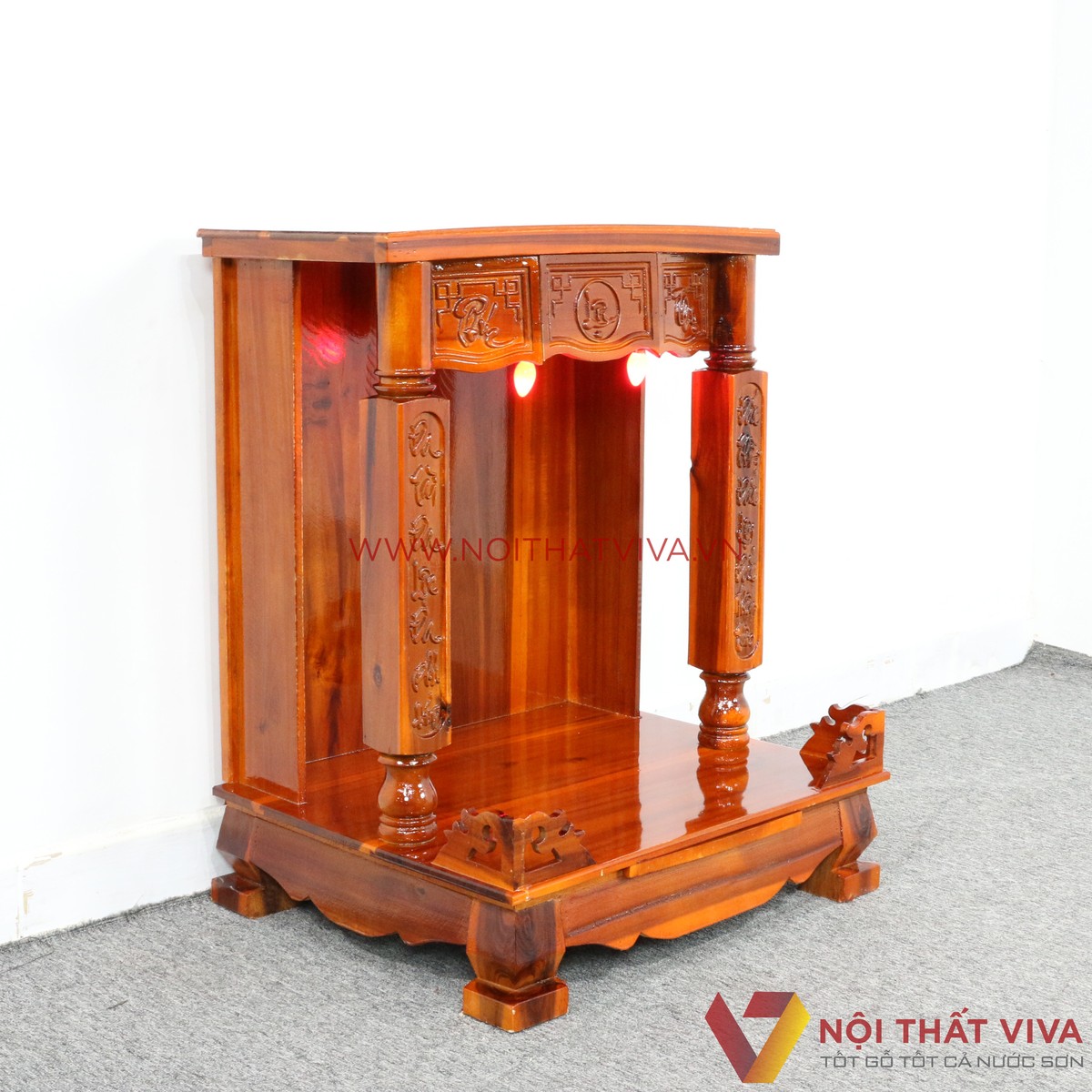 Bàn Thờ Ông Địa Nhỏ Gỗ Tràm Chạm Chữ Có Đèn Đẹp Giá Rẻ