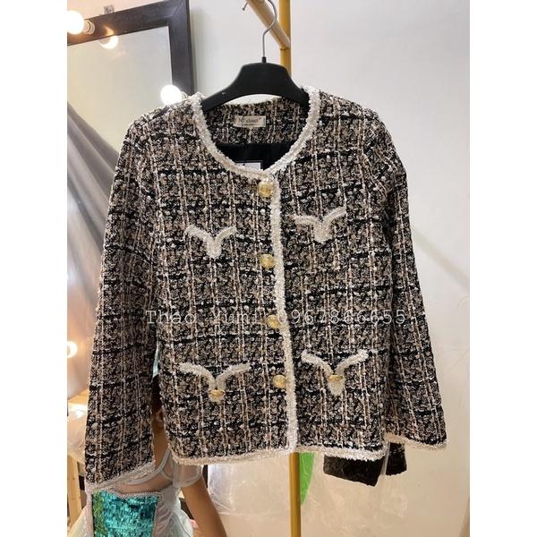 Áo khoác dạ tweed nâu khuy vàng chuẩn NT closet