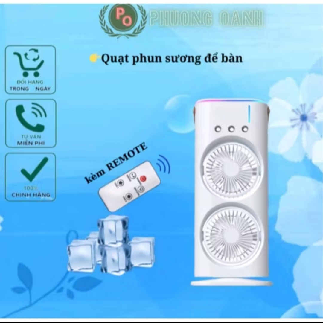 1 CÂY QUẠT PHUN SƯƠNG 2 TẦNG GIÓ SIÊU MÁT LẠNH CÓ ĐIỀU KHIỂN TỪ XA TÍCH ĐIỆN HÀNG CHUẨN