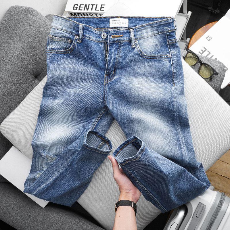 Quần jean nam mài rách VNXK slimfit ôm dáng siêu xịn