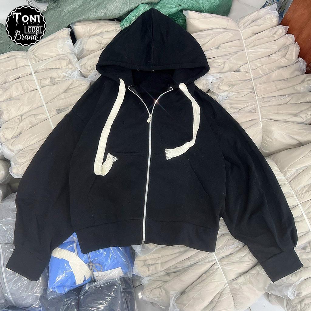 Áo Hoodie Basic Nỉ Ngoại Dây To - Áo Khoác Nỉ Trơn form bán lửng Unisex