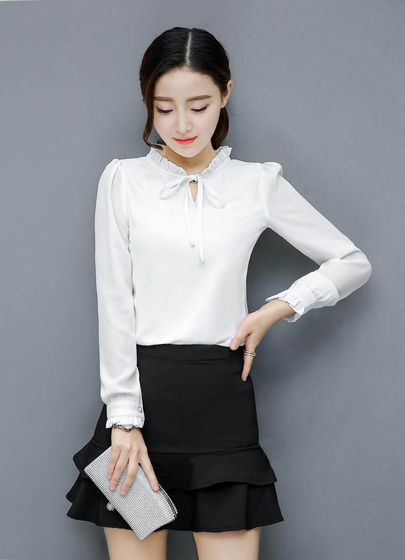 Áo sơ mi nữ kiểu tay dài thắt nơ thanh lịch