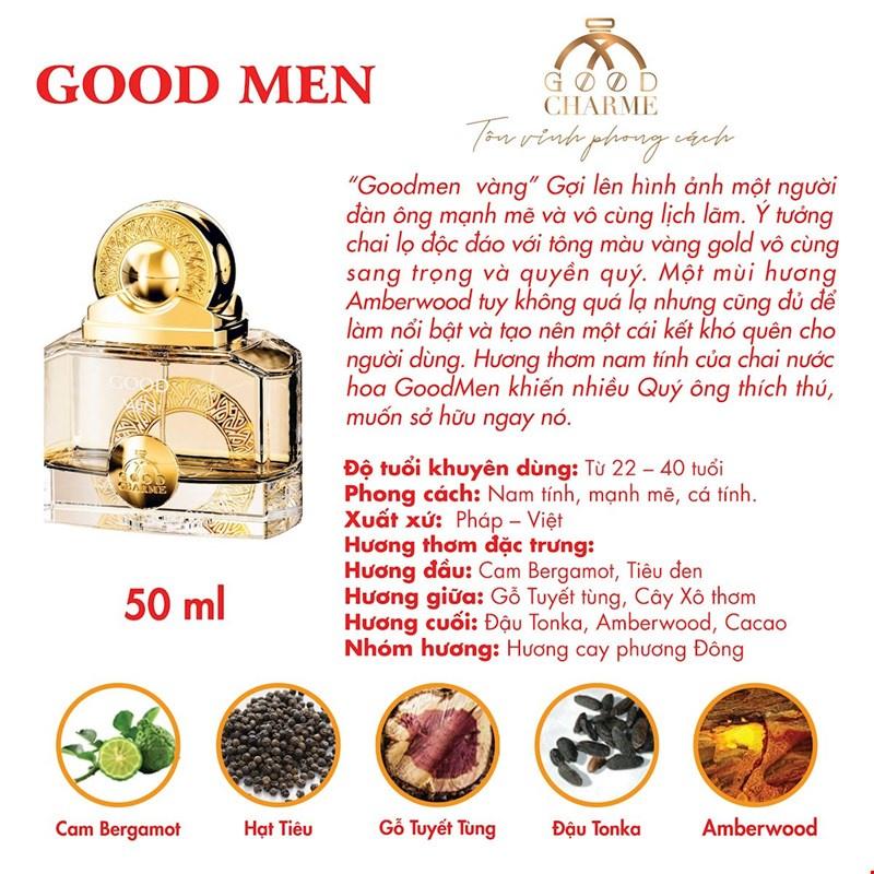 Nước hoa nam cao cấp, Charme Goodmen Vàng, dành cho người đàn ông lịch lãm, lôi cuốn, 50ml