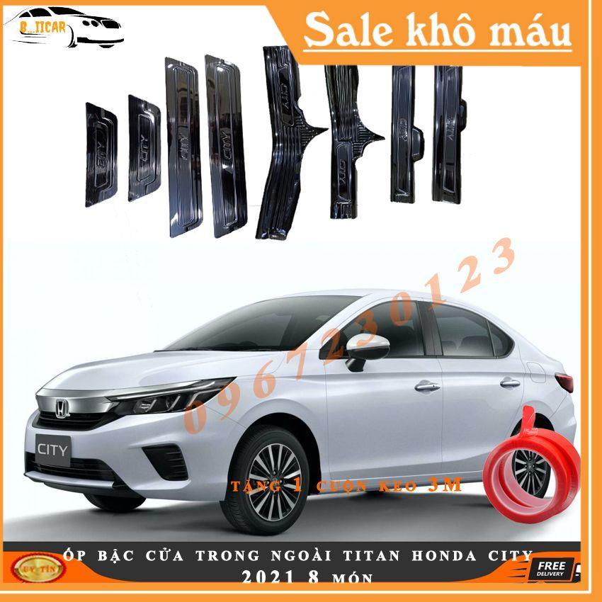 Ốp bậc cửa vân cacbon, vân titan dành cho xe Honda City 2021 tặng kèm 1 cuộn kem 3M siêu dính