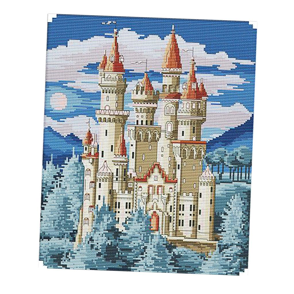 Stamped Cross Stitch Kit, Wonderland Castles Patterns, Cross Stitch Needlework, DIY Indoor Decorations or Wall Paintings