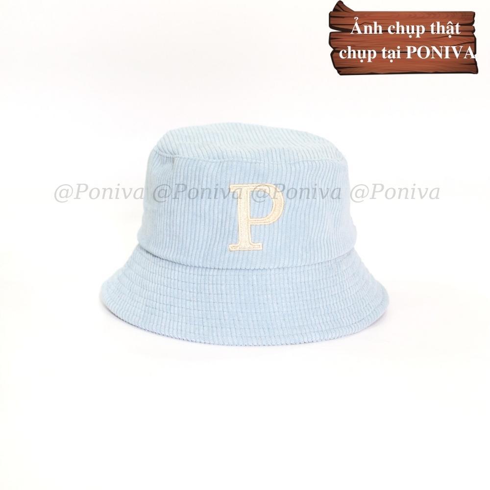 Mũ bucket ️ Nón tai bèo vành cụp thêu chữ P form unisex BK08 nhung tăm Ulzzang Thời trang PONIVA siêu hot