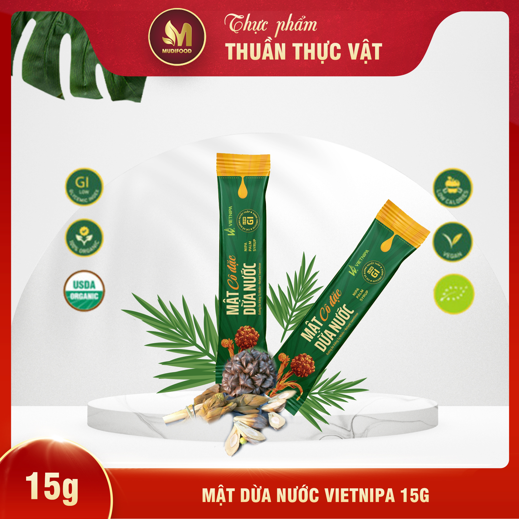 Mật Dừa Nước Vietnipa Gói 15g -  Dinh Dưỡng Cho Người Tiểu Đường, Ăn Kiêng, Hàm Lượng Vitamin Và Muối Khoáng Cao