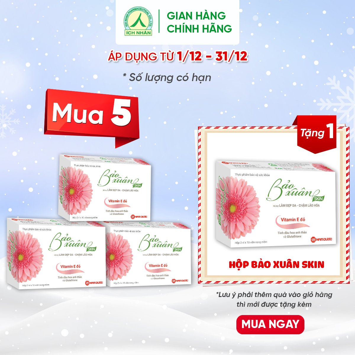 Viên Uống Bảo Xuân Skin, Da Trắng Bật Tone, Không Lo Bắt Nắng, Mờ Thâm Nám Hiệu Quả