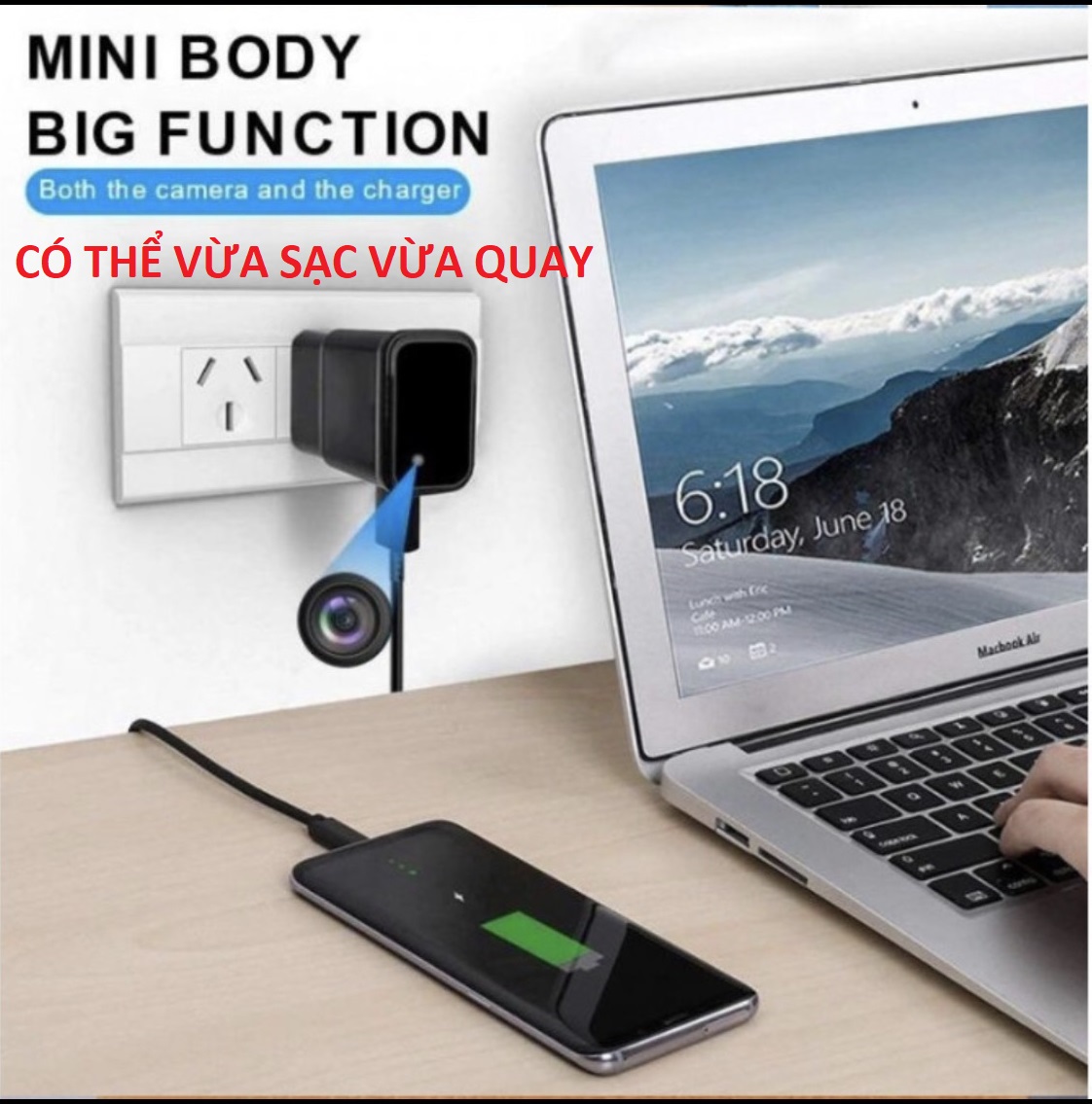 Camera mini wifi hình cốc sạc, quay FULL HD, xem từ xa