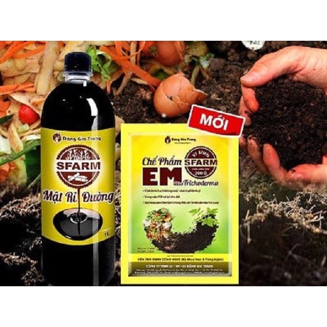 BỘ ĐÔI CHẾ PHẨM EM SFARM 200G VÀ MẬT RỈ ĐƯỜNG SFARM 1L Ủ PHÂN KHÔNG MÙI -SIÊU SALE