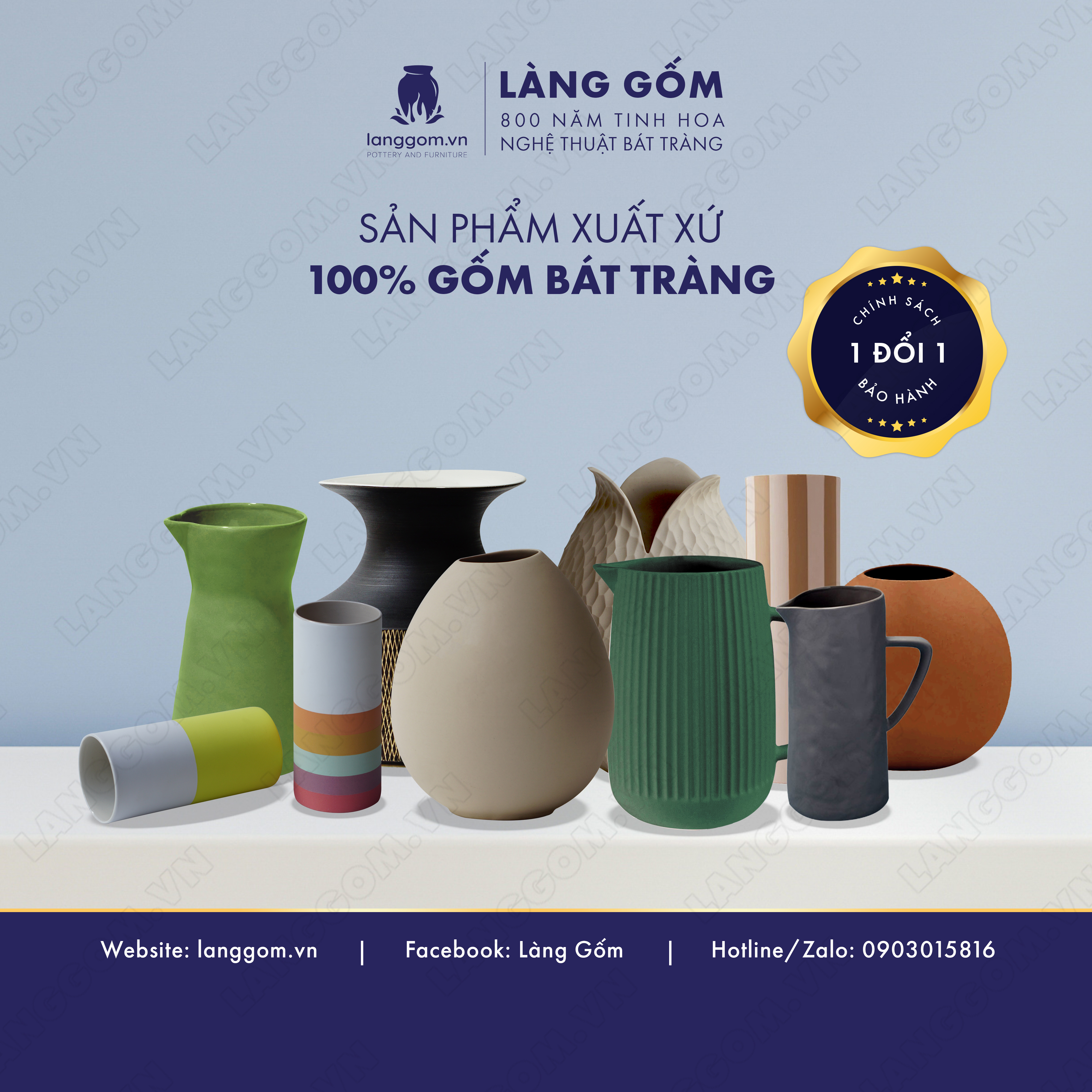 Bình hoa, lọ hoa Gốm sứ Bát Tràng cao cấp Men mát dáng bình sữa trơn làm quà tặng, trang trí - Làng Gốm Bát Tràng