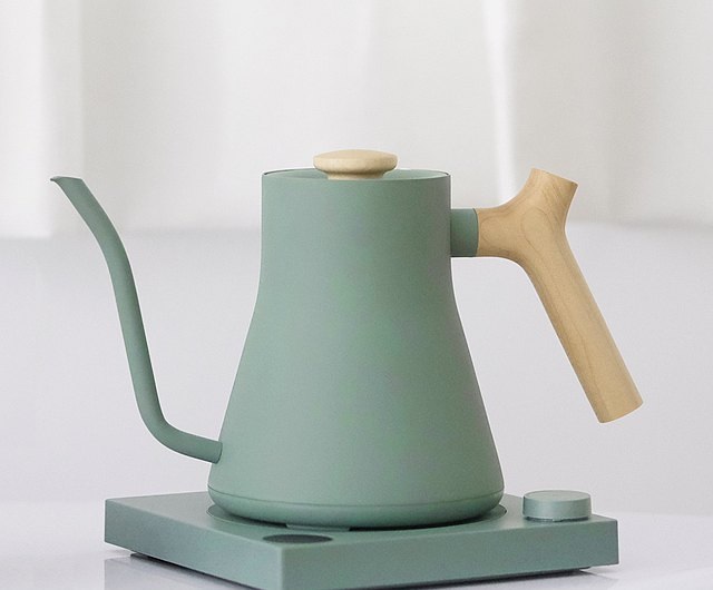 Hàng Chính Hãng - Ấm rót nước điện Fellow Stagg EKG 0.9L | Thép không gỉ | Đun sôi tức thời | Màu Smoke Green Tay Cầm Gỗ Maple