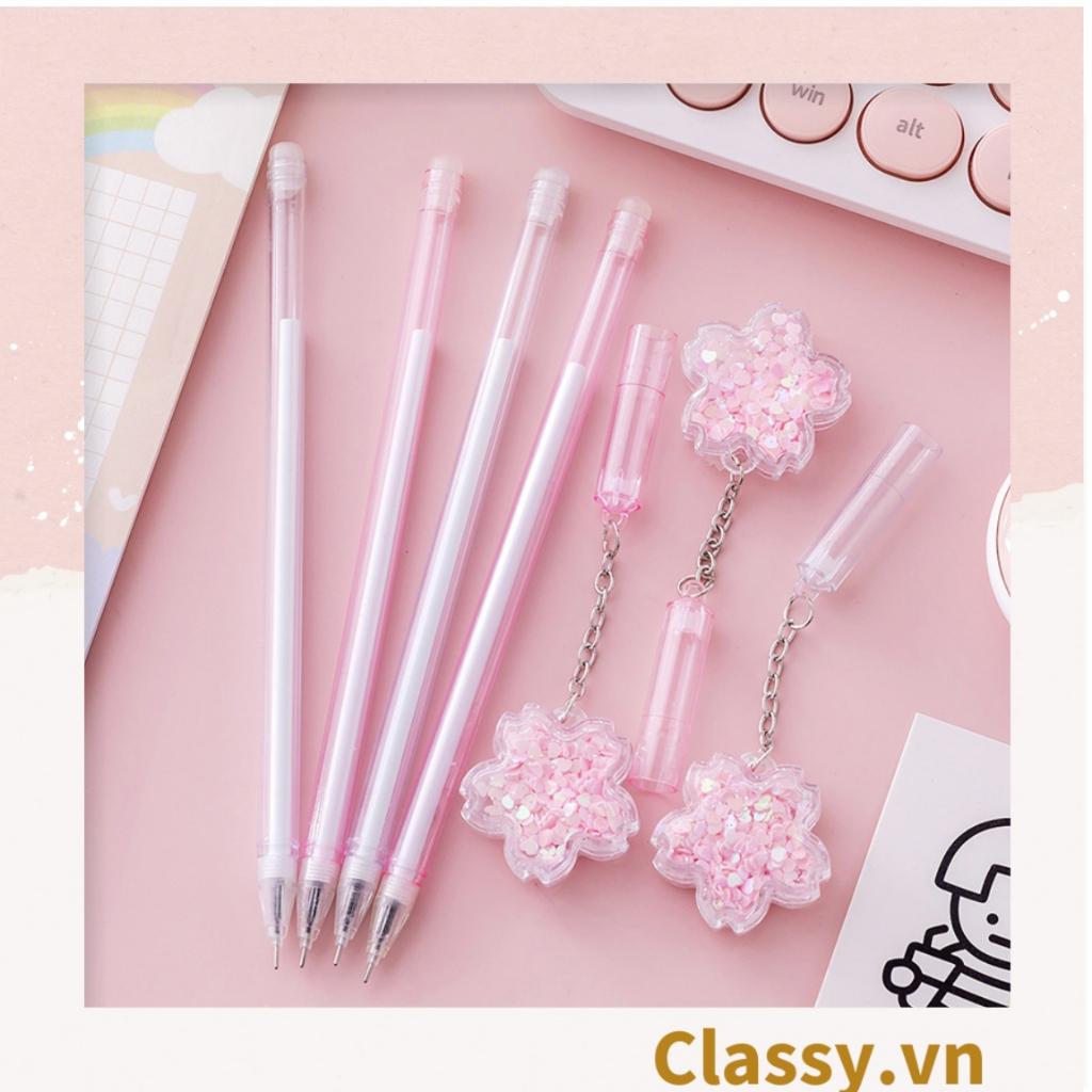 Bút gel Classy 0.5mm màu hồng, đính kèm bông hoa, tùy chọn cho sinh viên/nhân viên văn phòng PK1200