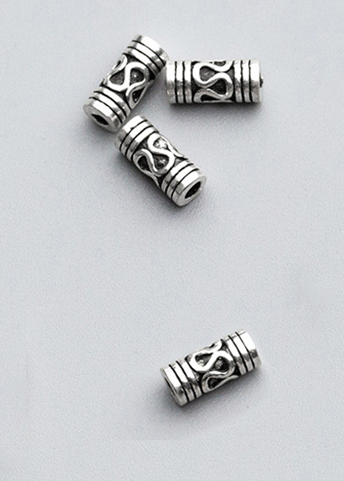 Combo 4 cái charm bạc chặn hạt hình trụ họa tiết hoa văn - Ngọc Quý Gemstones