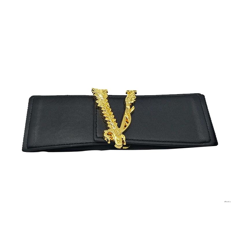 2021 Thiết Kế Mới Sang Trọng Nữ Cổ Thắt Lưng Ong Và Chữ Cái Khóa Vàng Oversize Thun Co Giãn Rộng 7Cm Quần Jean Thắt Lưng