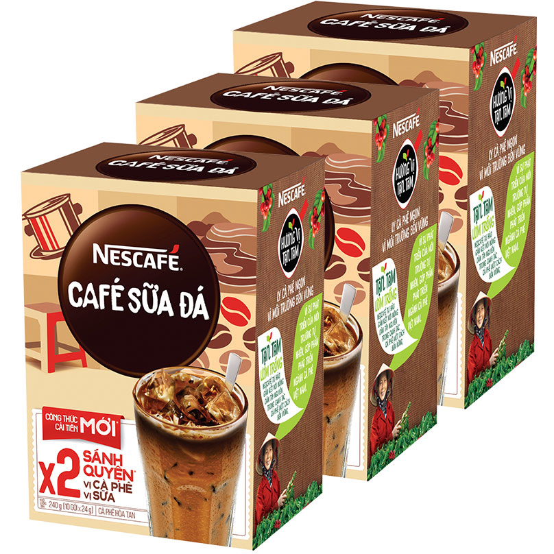 Combo 3 hộp cà phê hòa tan Nescafé 3in1 cà phê sữa đá (Hộp 10 gói x 24g) [Tặng 1 ly giữ nhiệt] Giao mẫu ngẫu nhiên