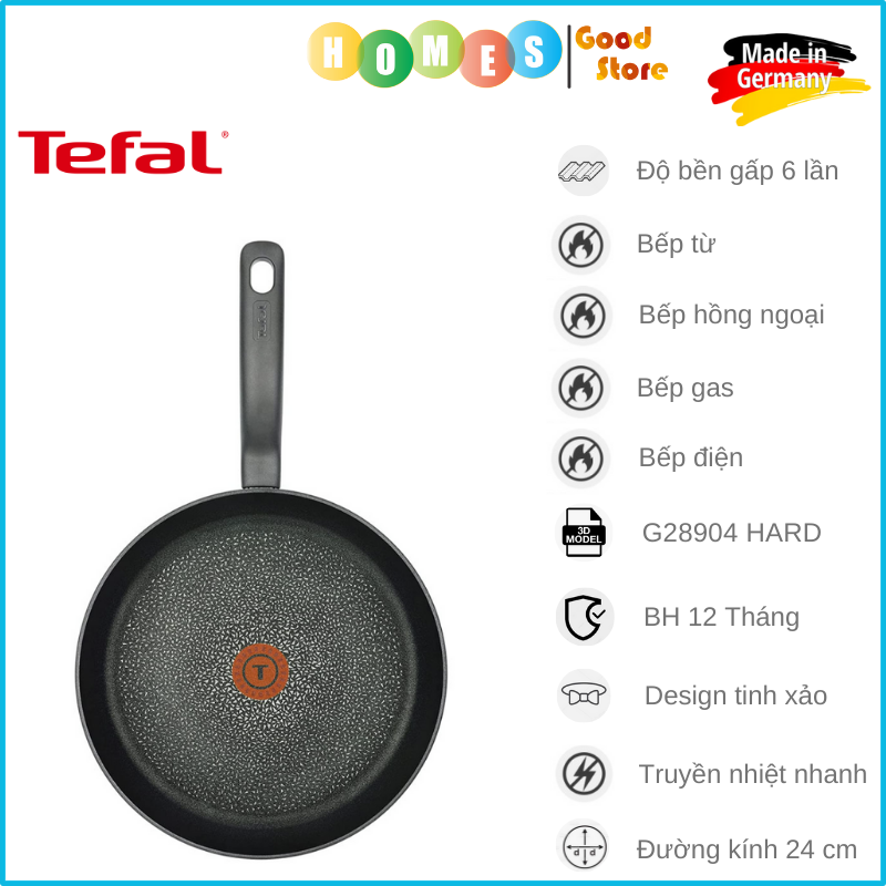 Chảo Chống Dính TEFAL EXCELLENCE G26904, Nhập Khẩu Đức, Phủ Titanium Excellence Bền Gấp 6 Lần Chảo Thường, Đường Kính 24Cm, Sâu 5.5 Cm - Hàng Nhập Khẩu