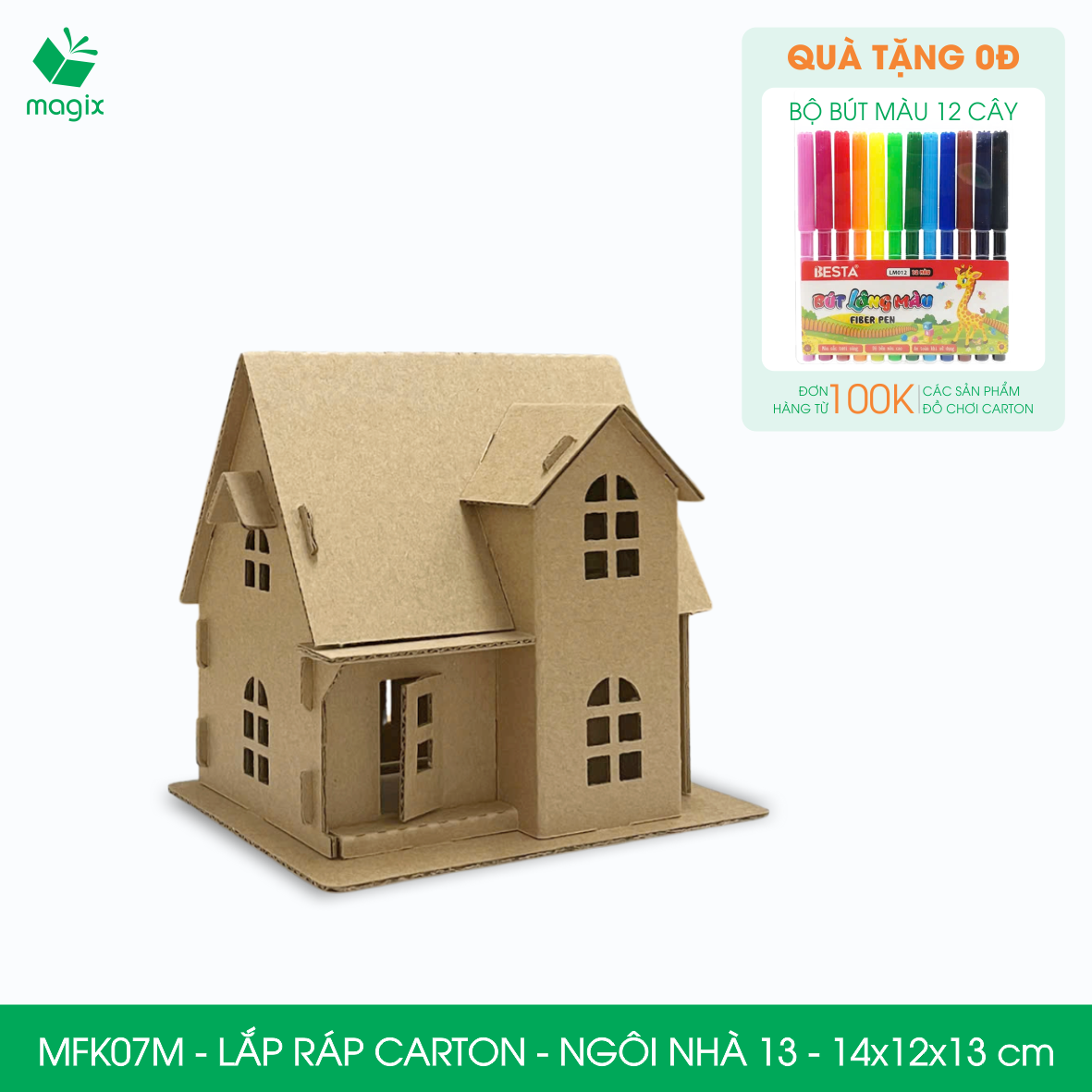 MFK07M -14x12x13 cm - Mô hình ngôi nhà lắp ráp từ bìa carton cao cấp, nhà giấy carton mini sáng tạo
