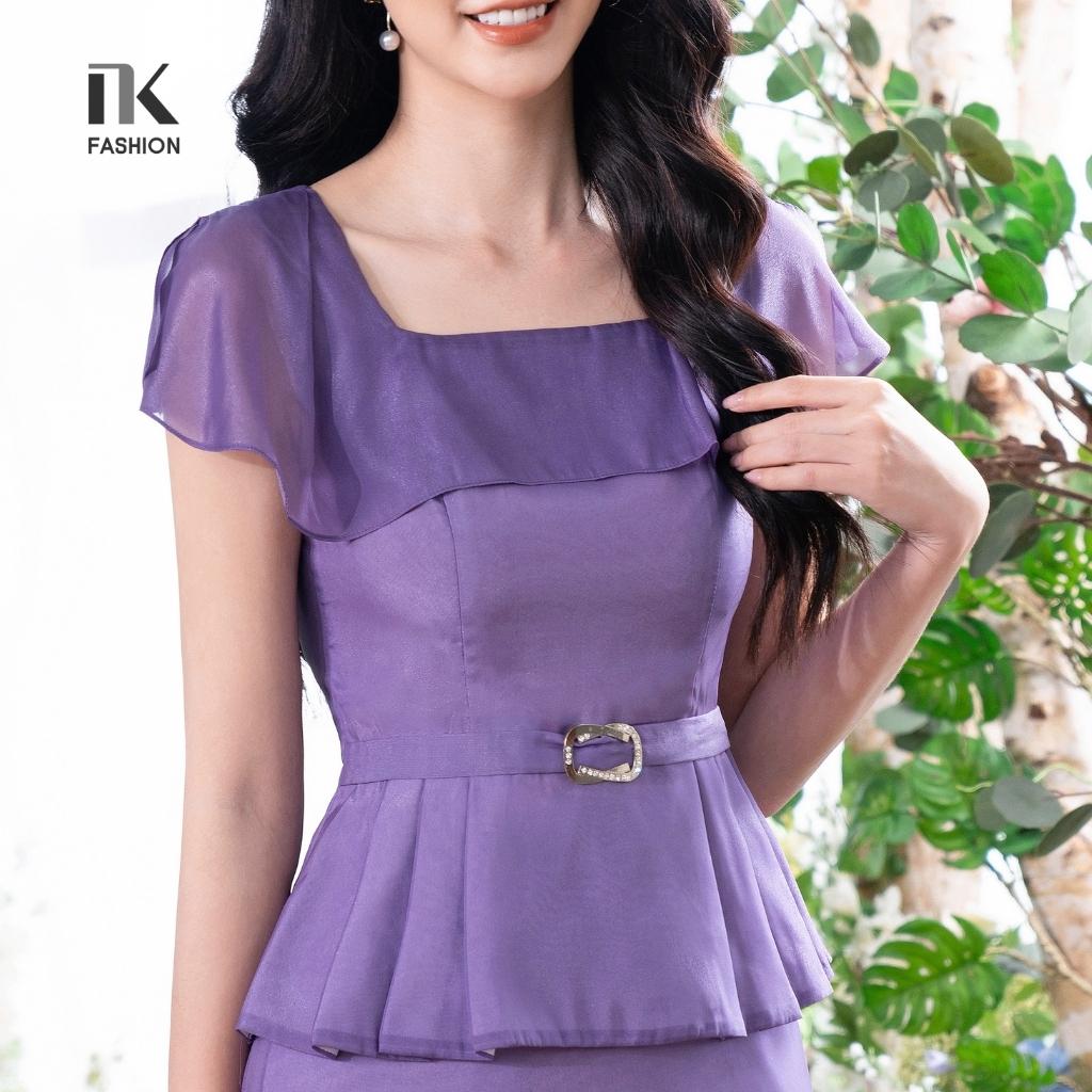 Set Đồ Công Sở Nữ NK Fashion Thiết Kế Áo Peplum Bèo Cổ Kết Hợp Chân Váy Dáng Xòe Nhẹ, Chất Vải Cao Cấp NKBD2203018