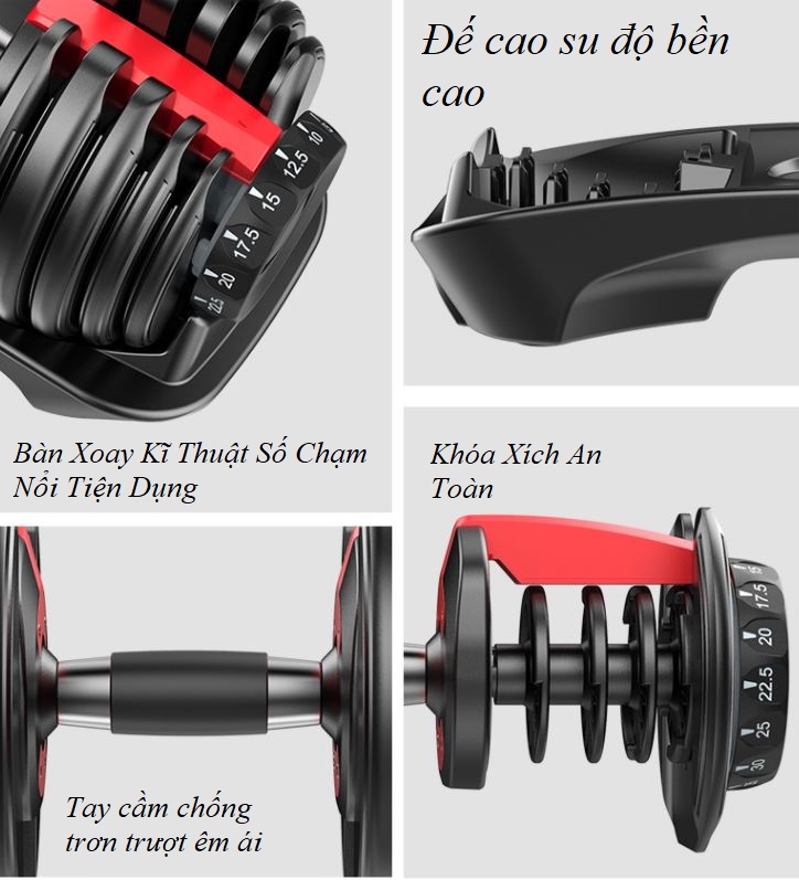 Bộ 2 Tạ Tay Điều Chỉnh Khóa Số Tự Động 24kg Cao Cấp  Ảnh thật kèm khay đựng tạ 48kg/ 2 tạ