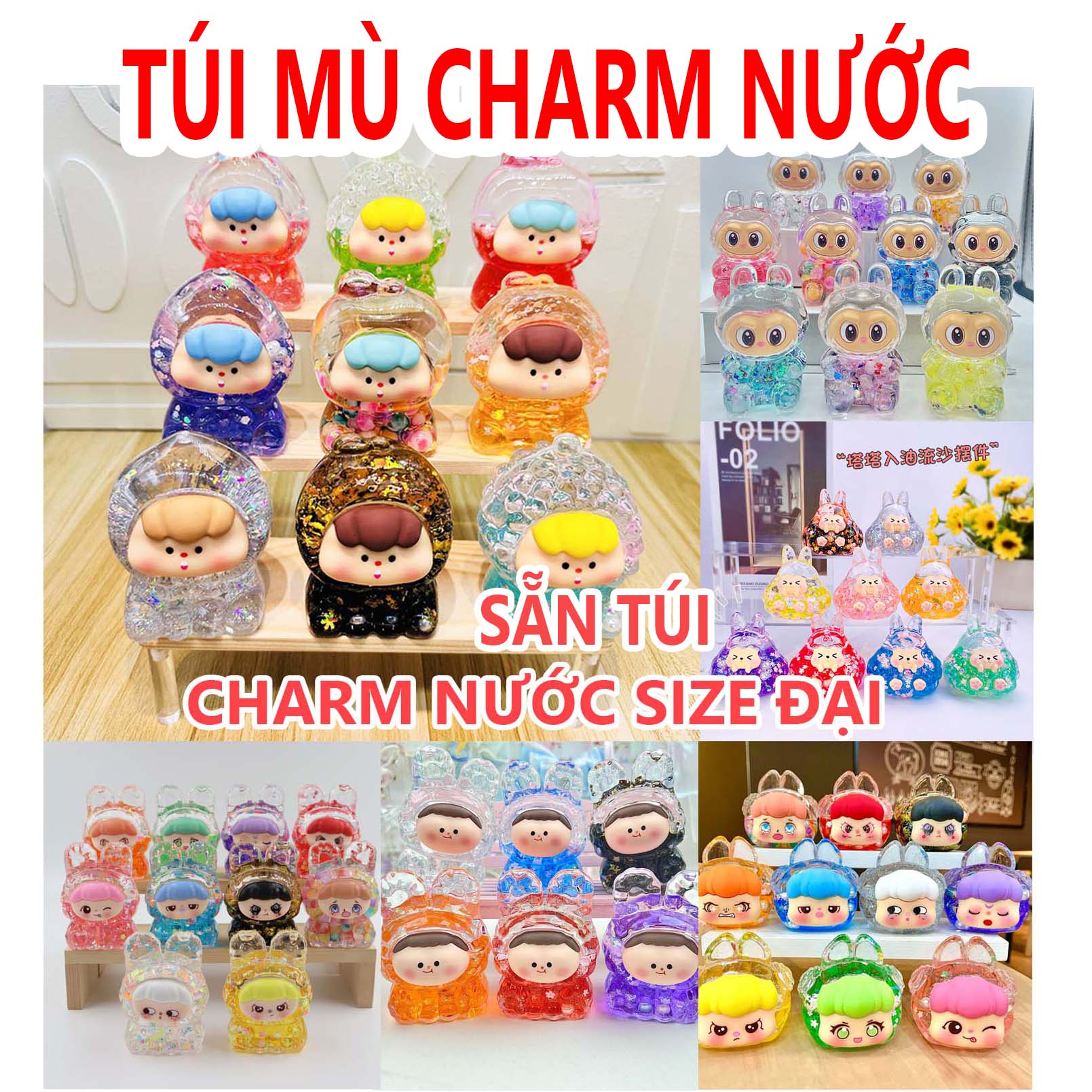 (TÚI MÙ) Charm Nước Size Đại Phát Sáng Labubu Thỏ Moi Skullpanda Babycry POP MART Decor Trang Trí