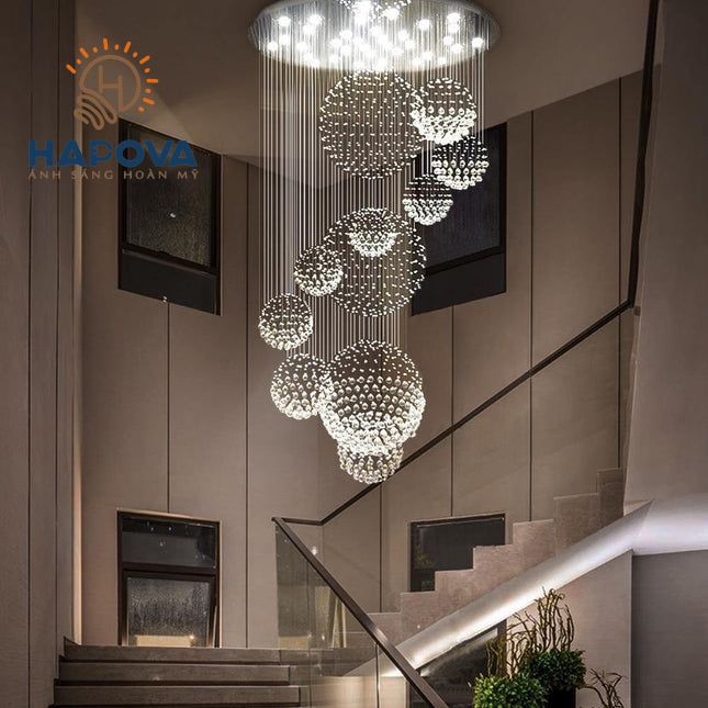 Đèn thả thông tầng phi 800mm Dài 1m8 Hoặc D1000mm Dài 2.5 mét mã HAPOVA GLOSY 5835