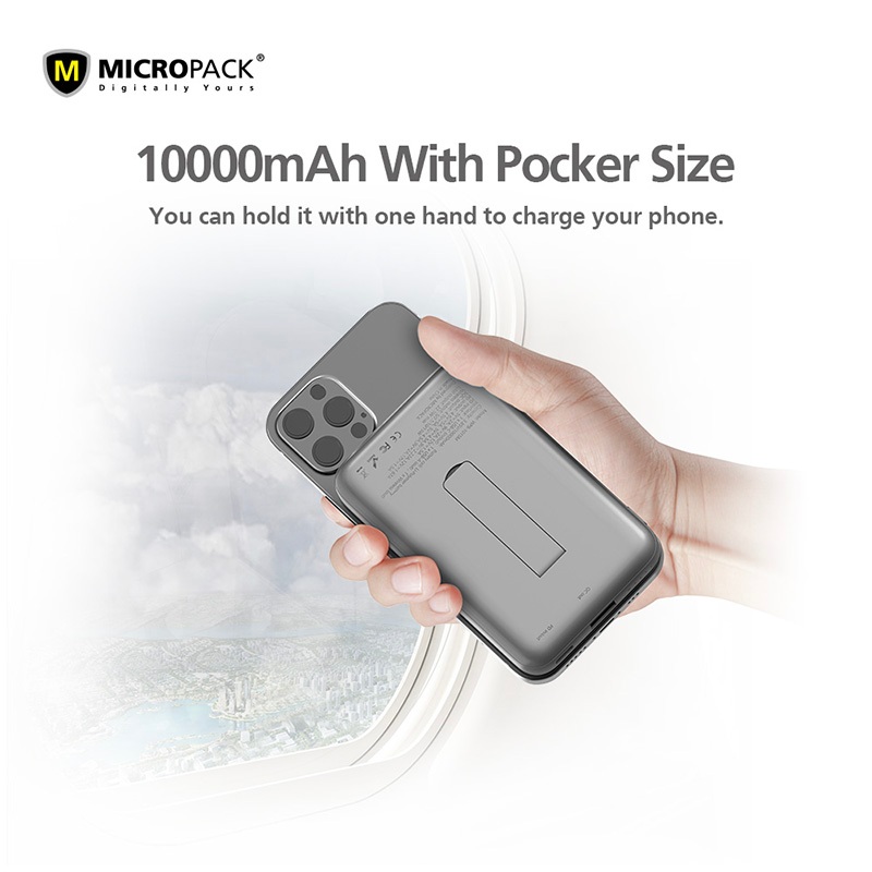 Pin Sạc Dự Phòng Không Dây MicroPack POWER WAVE III WPB-1015M Dung Lượng 10000mAh Công Suất PD 22.5W Không Dây 15W Hàng Chính Hãng