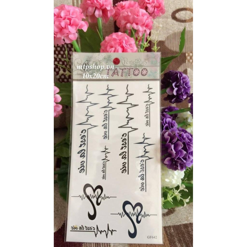 Combo 5 tấm hình xăm dán tattoo cao cấp 10x20cm NHỊP TIM THỔN THỨC