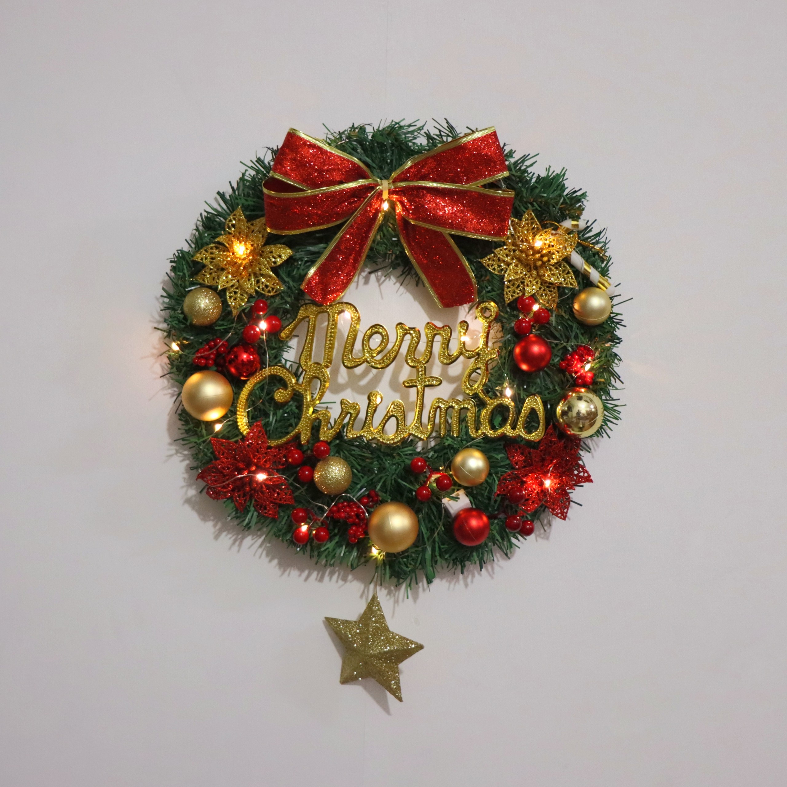 Vòng Hoa Trang Trí Noel D17 size 30cm Tặng Kèm Đèn Vòng Nguyệt Quế Giáng Sinh