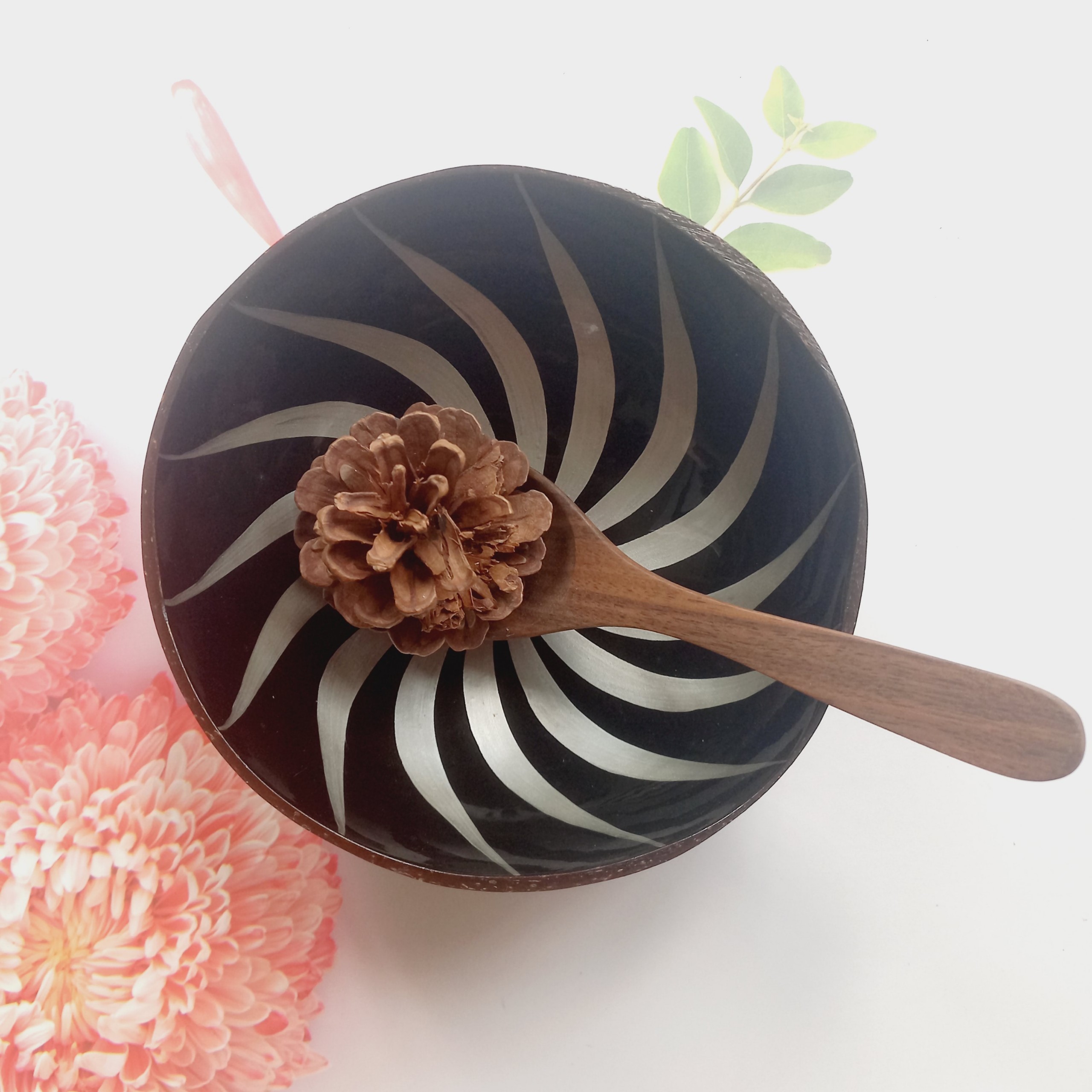 Bát Dừa Tự Nhiên Sơn Màu Họa Tiết Độc Đáo - Bát Ăn Salad, Tráng Miệng, Smoothie