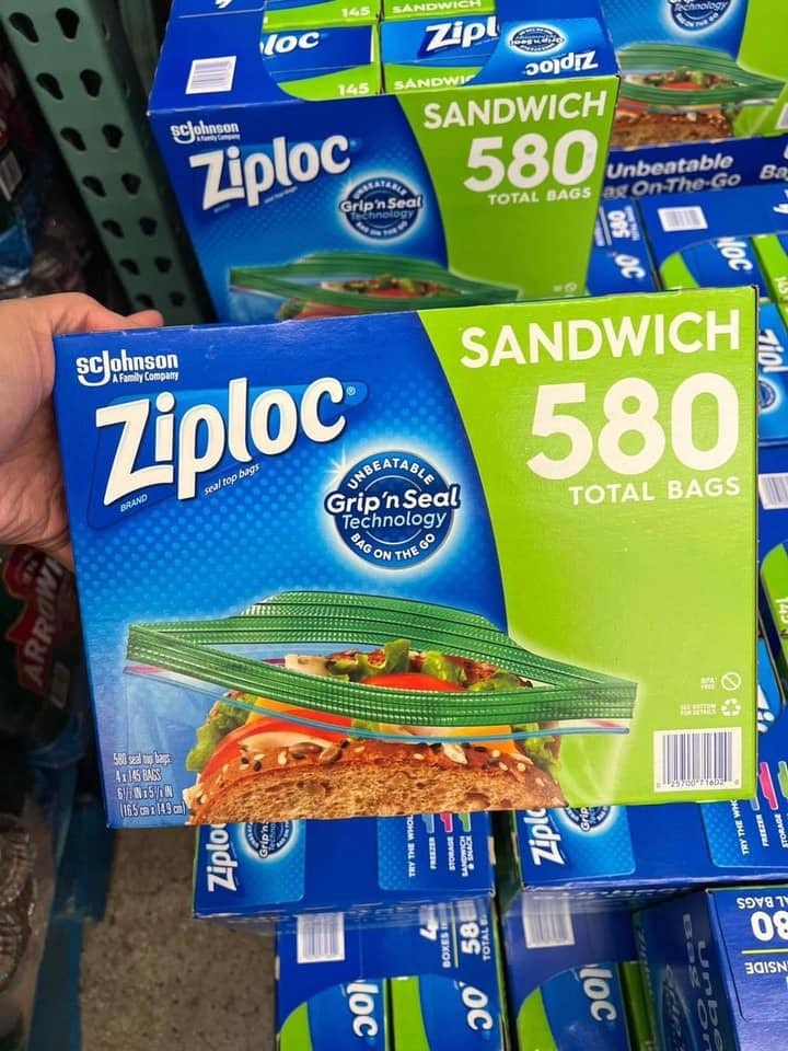Hình ảnh Túi Zip Đựng Thực Phẩm, Bánh Mì Sandwich Ziploc Thùng 580 Cái (16.5Cm X 14.9Cm)