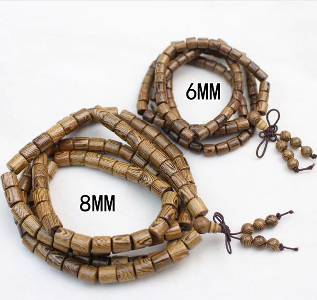 Vòng tay nam nữ gỗ cánh gà 108 hạt hình trụ 6-8 ly VG03