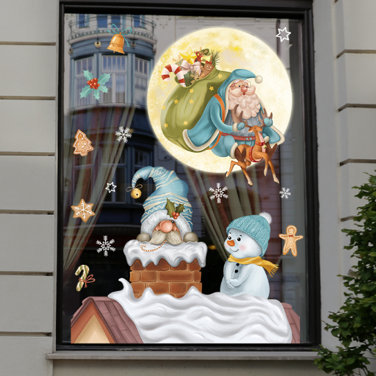Decal trang trí Noel - Ông già Noel trong ống khói