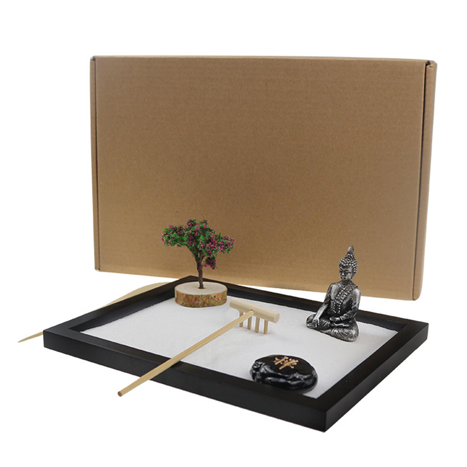 Mini Zen Garden Stone Rake Rocks Tree Buddha Statues Stress Relief Home
