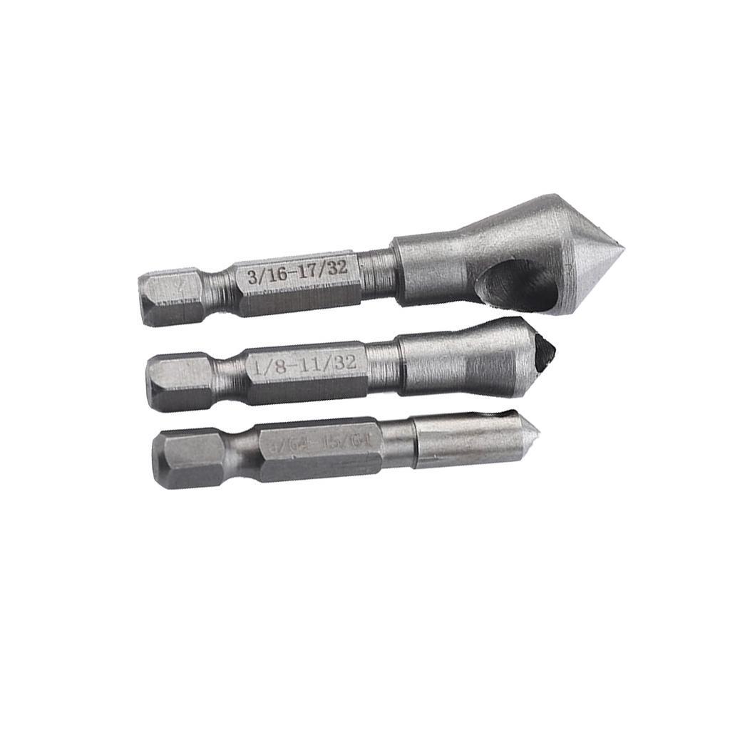 3pcs Hex Blade Countersink Power Drill Bit Chamfer Oblique Hole Deburring