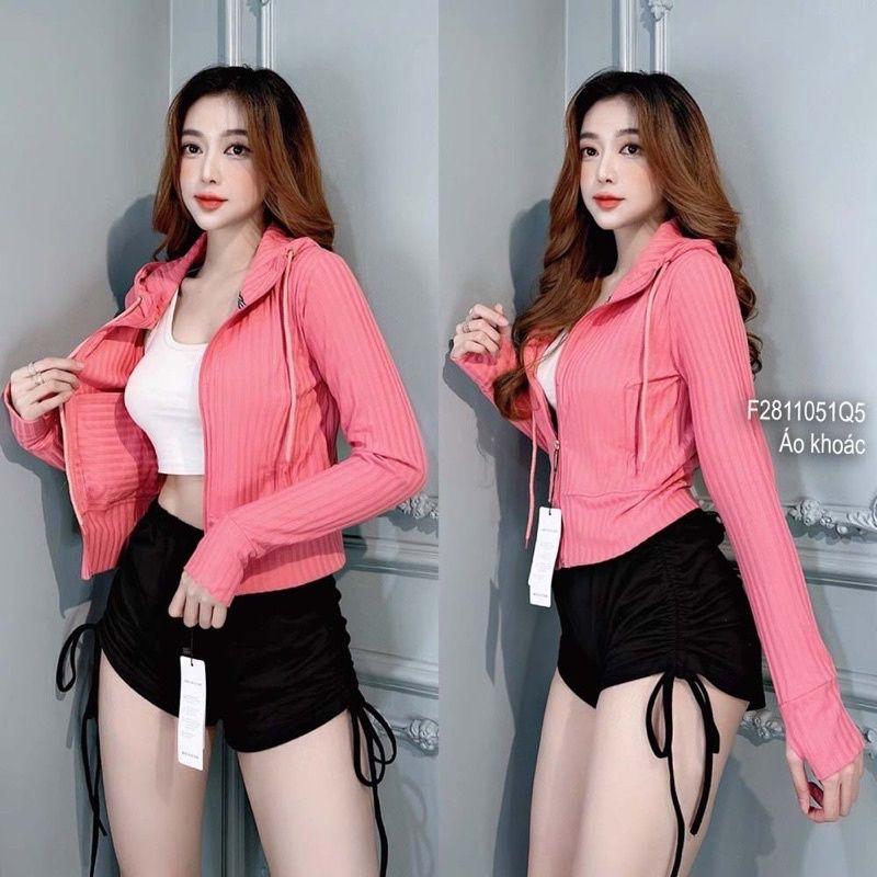 Áo Khoác Nữ Vải Thun Gân Lửng HOT. Áo Khoác Lửng Nữ Croptop Thun Gân 4 Túi