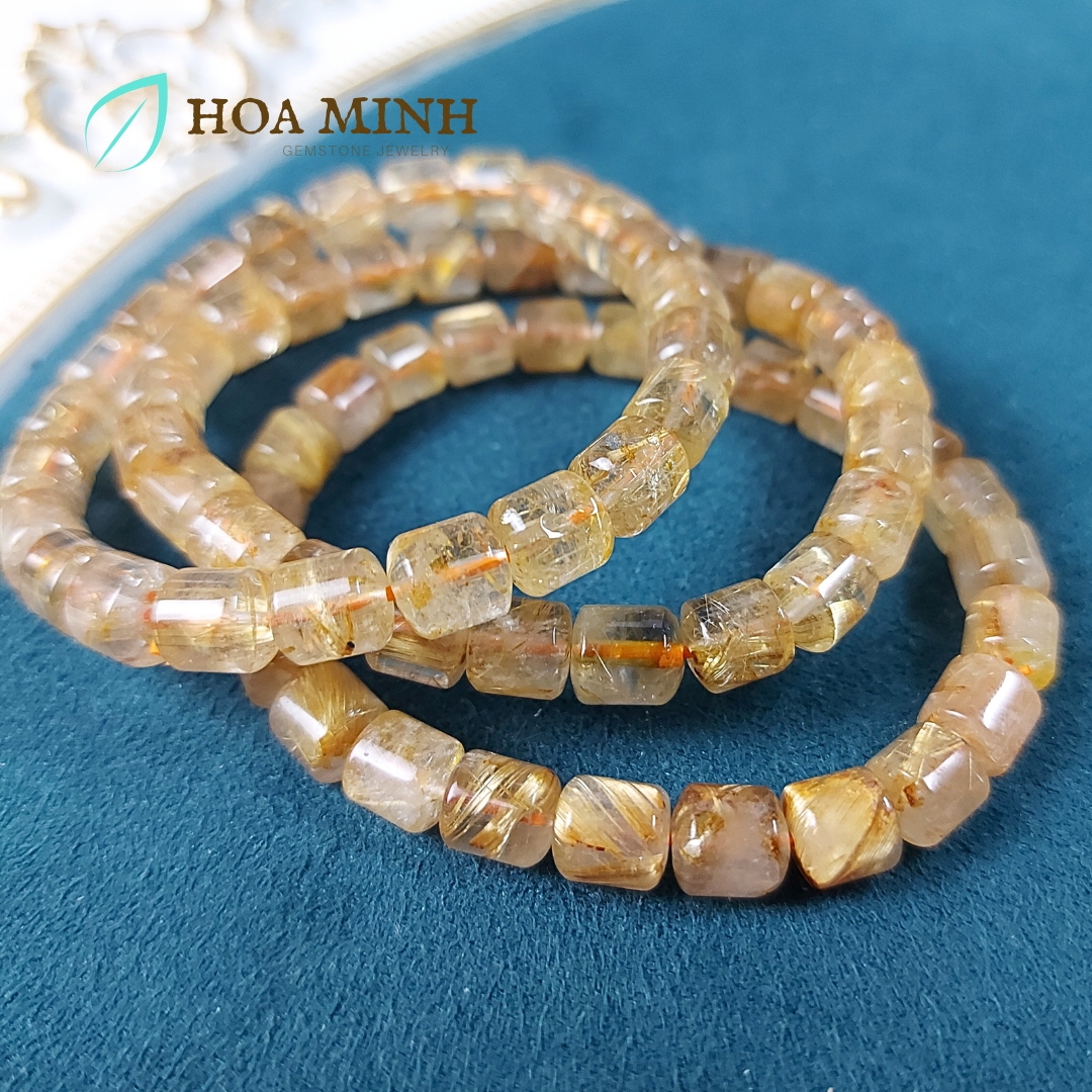 Vòng tay đá Thạch Anh Tóc Vàng tự nhiên VVIP kiểu lu thống size 7.5x8 li phong cách đẳng cấp, sang trọng
