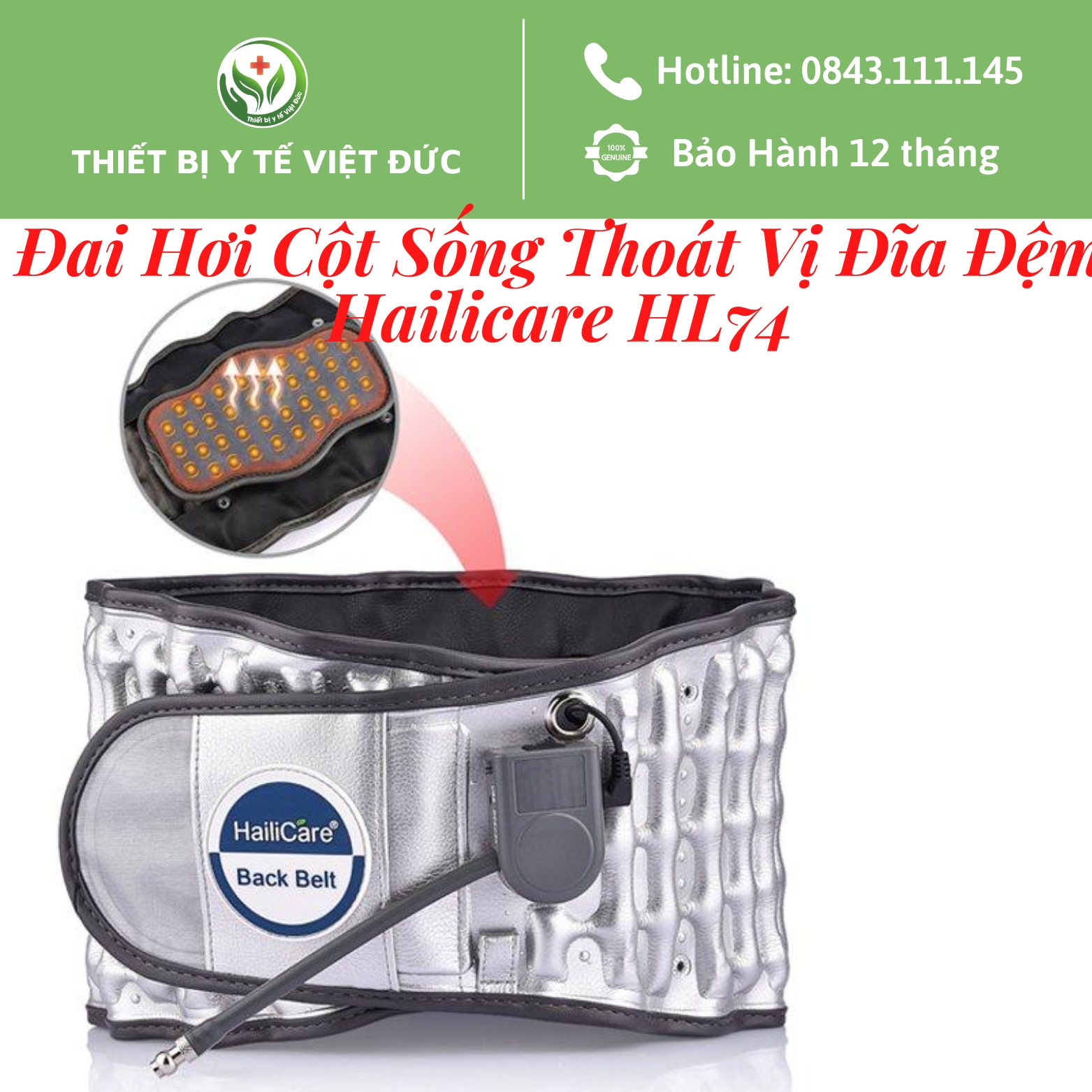 Đai Lưng Cột Sống Đai Hơi Kéo Dãn Cột Sống Thoát Vị Đĩa Đệm Hailicare Kết Hợp Chức Năng Sưởi Nóng Giúp Giảm Đau HL74