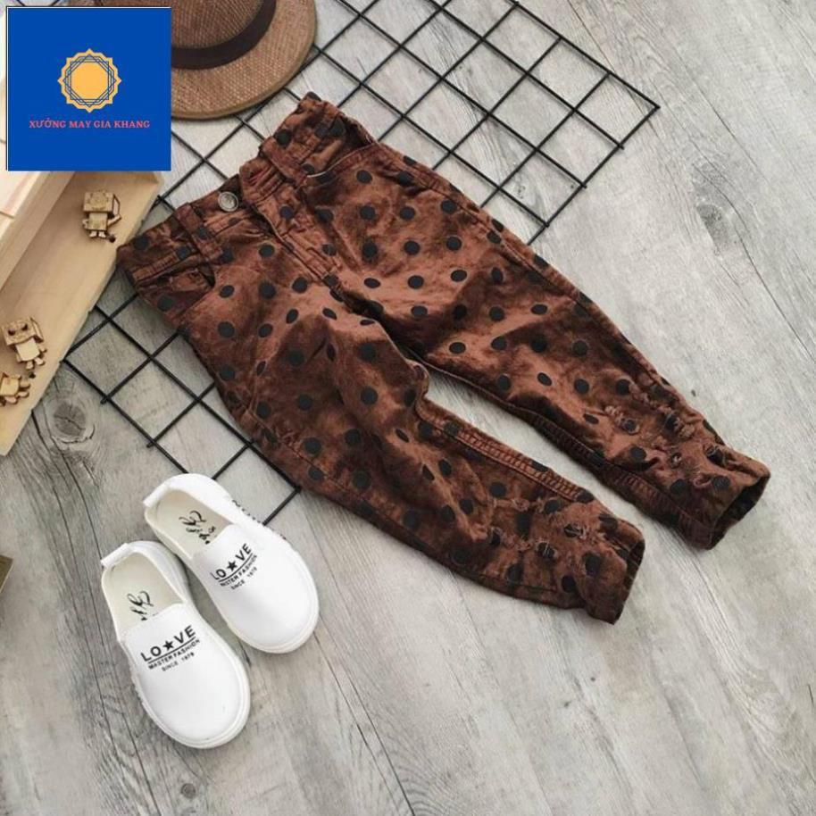 MS: 190162 - Quần dài cho bé gái in bi, chất nhung mềm mại - Xưởng may Gia Khang