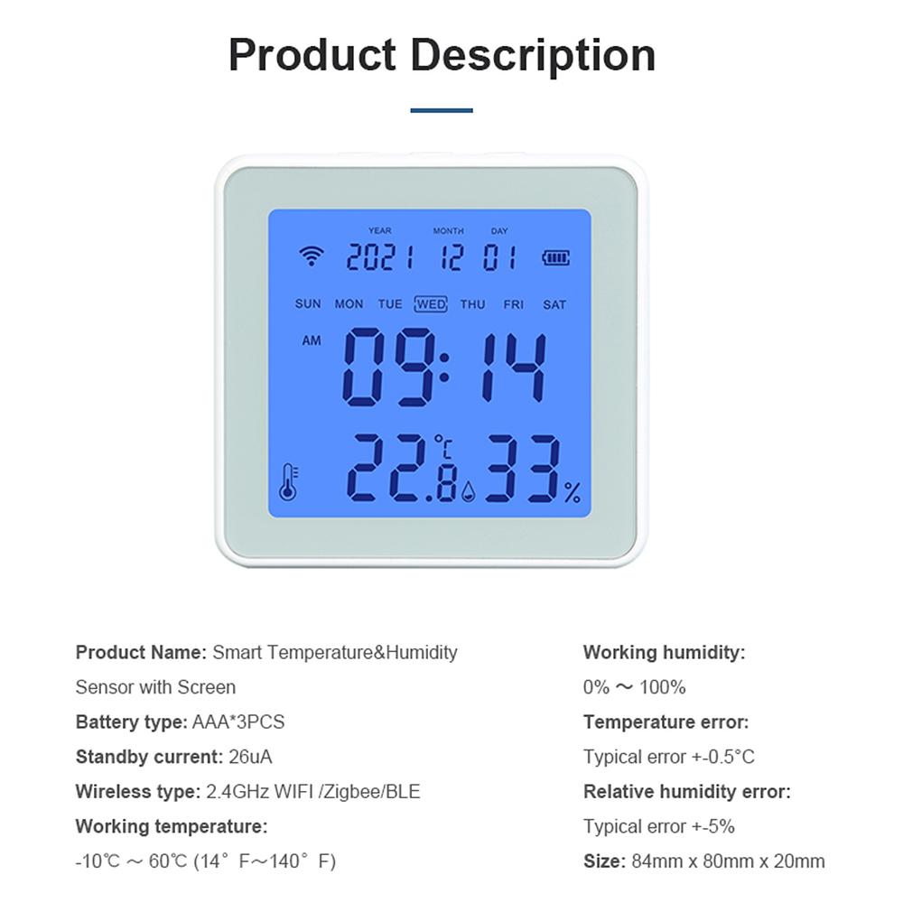 WiFi Smart Temperature Humidity Sensor Tuya APP Remote Control with LCD Screen High Accuracy TandH Sensor ℃/℉ Switchable