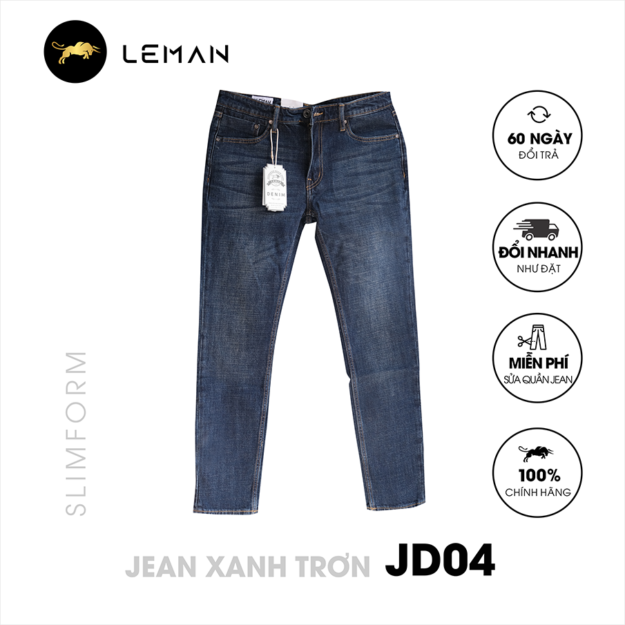 Quần Jean nam Leman xanh trơn JD04 - Slim Form
