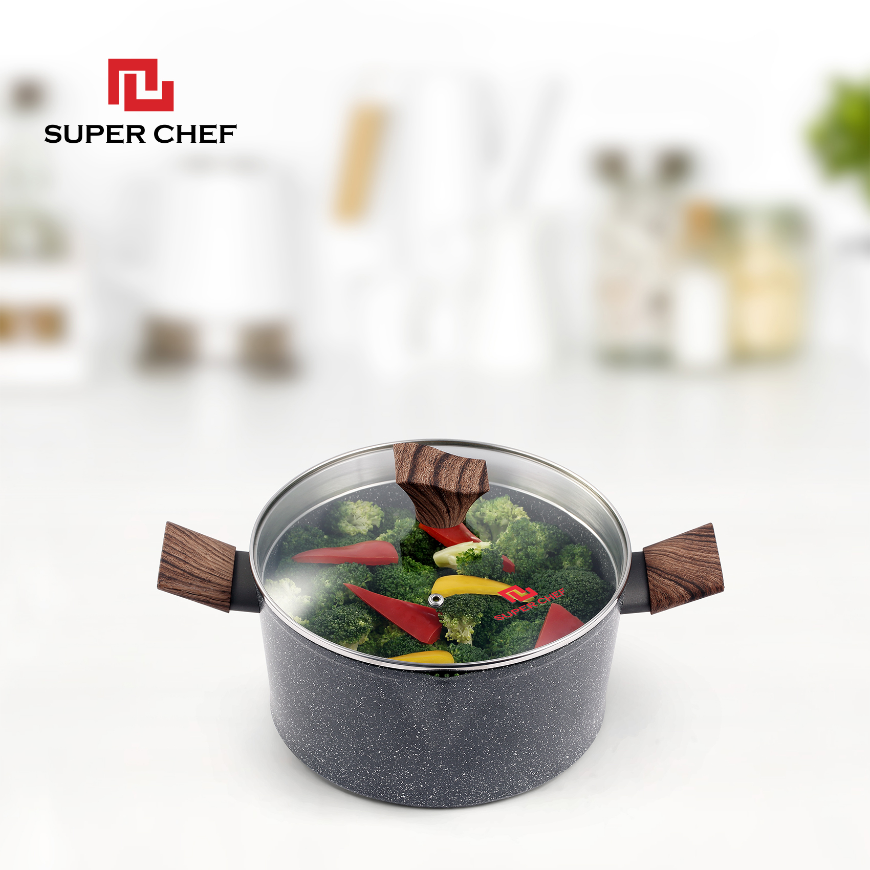 Nồi Vân Đá Đáy Từ Super Chef Đáy 5 Lớp Chống Dính Tốt, Nấu Nhanh, Chín Đều Thơm Ngon, Siêu Bền Bỉ Không Bong Tróc, Hạn Chế Trầy ( Size 20-24cm)