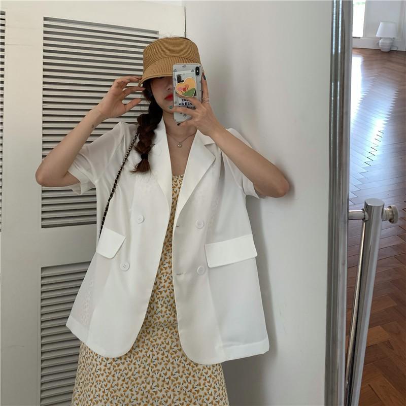 Áo Blazer - Vest Cộc Tay Dáng Rộng Chất Mát - khoác ngoài 1 lớp trơ -trơn/kẻ tông màu lạ đen, trắng nâu