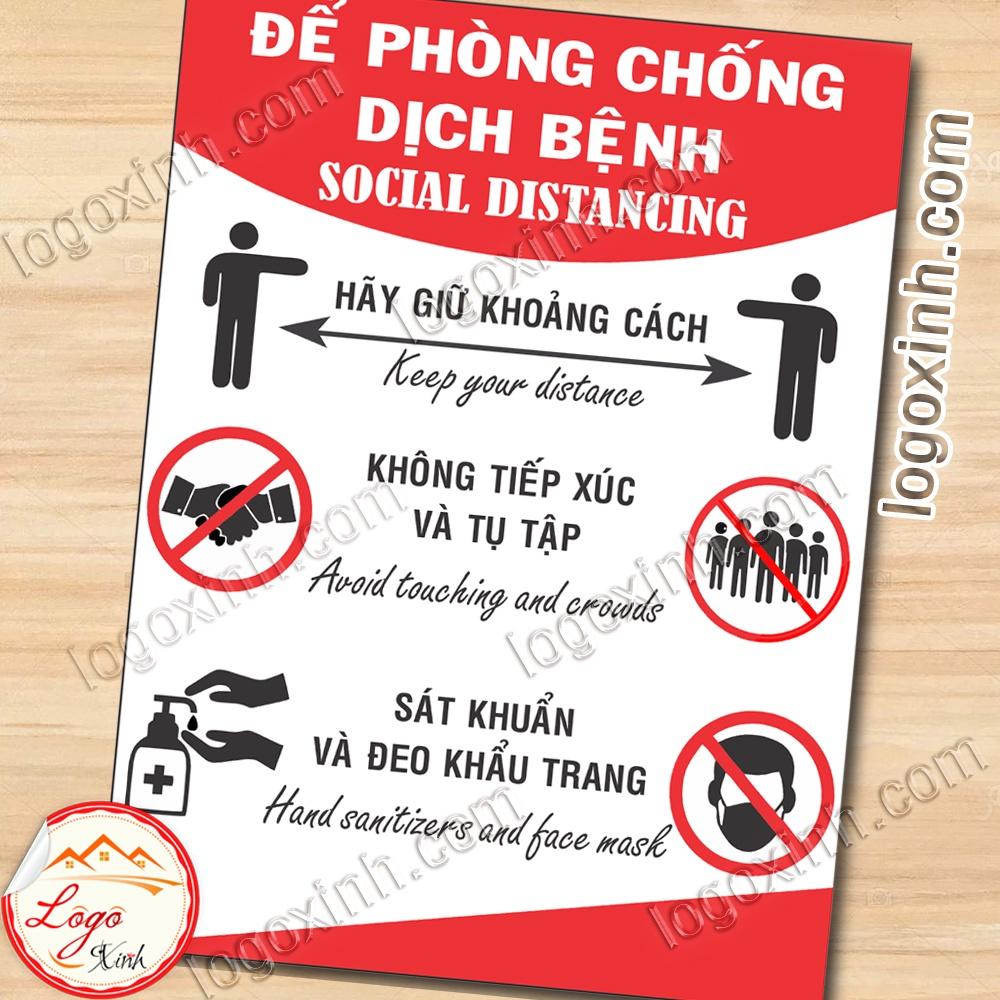 Logo Khẩu hiệu giãn cách phòng chống dịch covid cho công ty, nhà riêng, cửa hàng, xưởng, nhà máy... social distancing