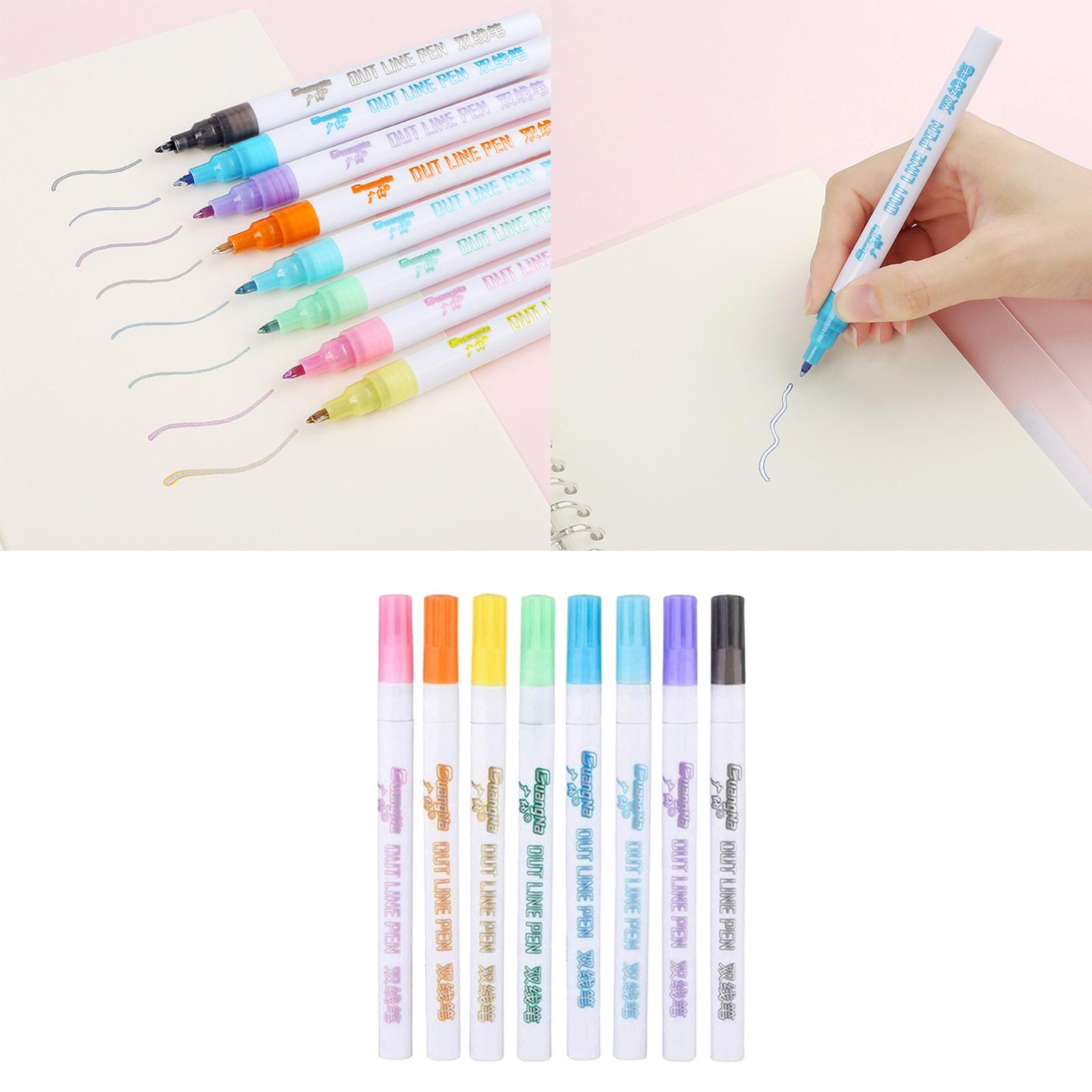 Double Line Markers Glitter Outline Pen, 8 Colors / 12 Colors Pens for Greeting Birthday Cards, Paintings, DIY Handbook, Illustration Sketching